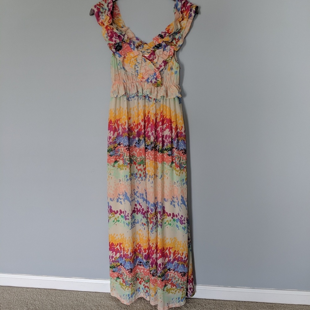 H&M Garden Collection Ruffle Rainbow Floral Maxi